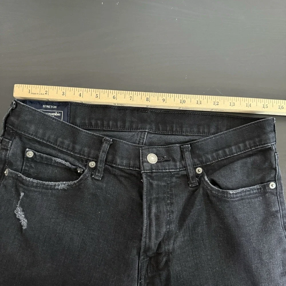 Abercrombie & Fitch Mens 32W 30L Black Jeans Super Skinny Stretch Denim Distress